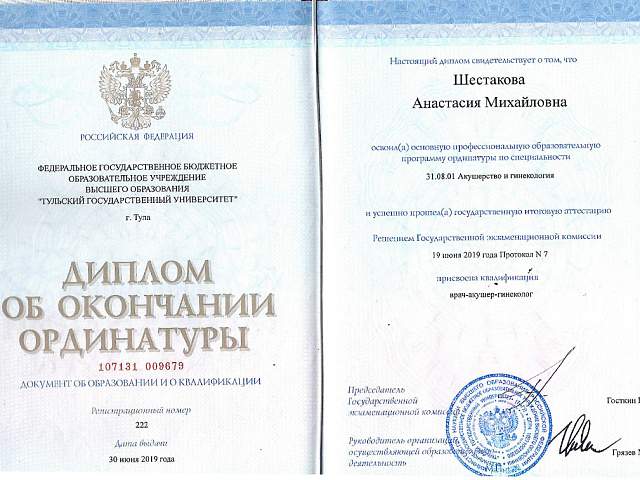 Шестакова Анастасия Михайловна
